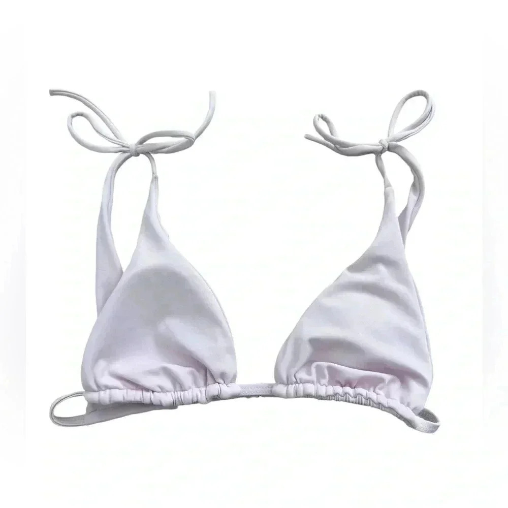 Light Pink Top And Floral Dark Blue Bikini Set, Top: Small Bottom: Large - Picture 5 of 16